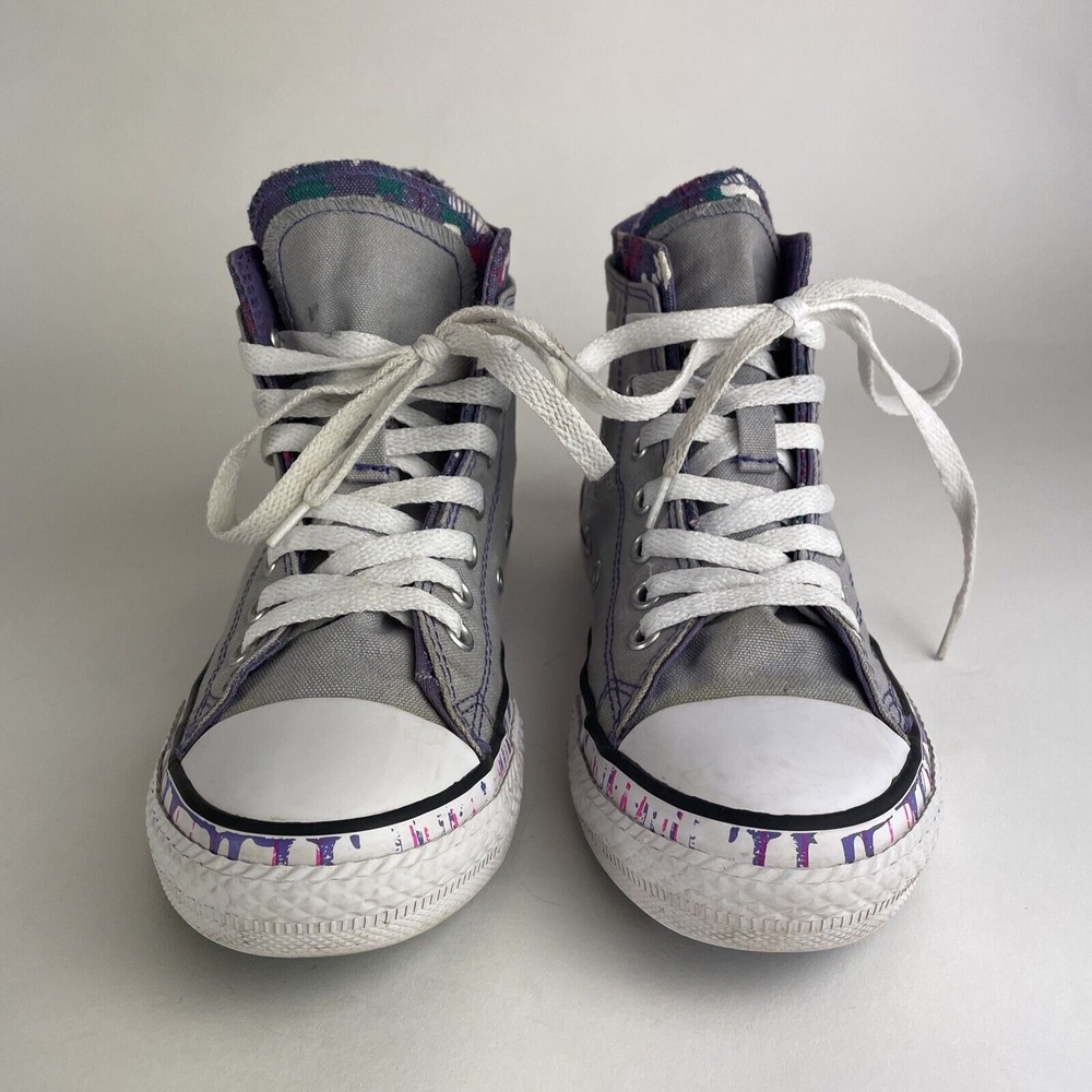 Converse Chuck‎ Taylor All Star Juniors 6Y Grey, Purple Paint Splatter Size 3 US - Picture 2 of 12
